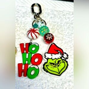 FUN grinch Christmas theme keychain with a touch of bling/purse charm/keychain